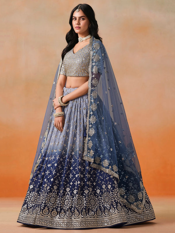 Striking Blue Color Georgette Fabric Party Wear Lehenga