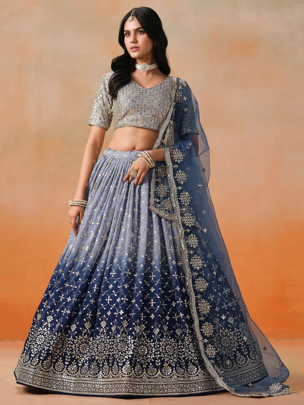 Striking Blue Color Georgette Fabric Party Wear Lehenga