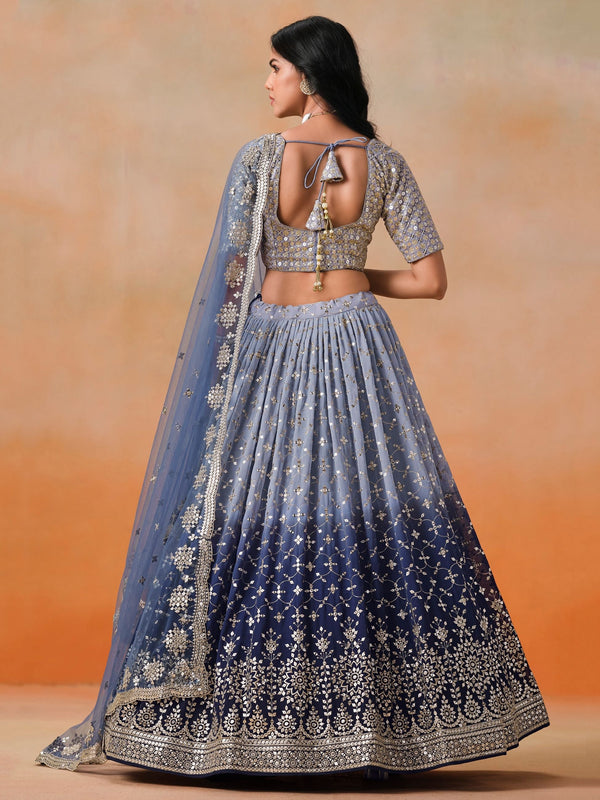 Striking Blue Color Georgette Fabric Party Wear Lehenga