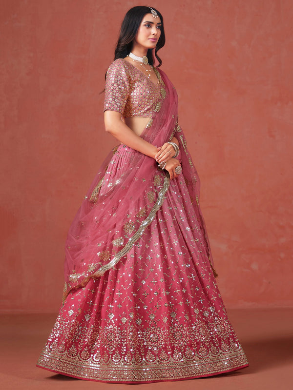Striking Peach Color Georgette Fabric Party Wear Lehenga