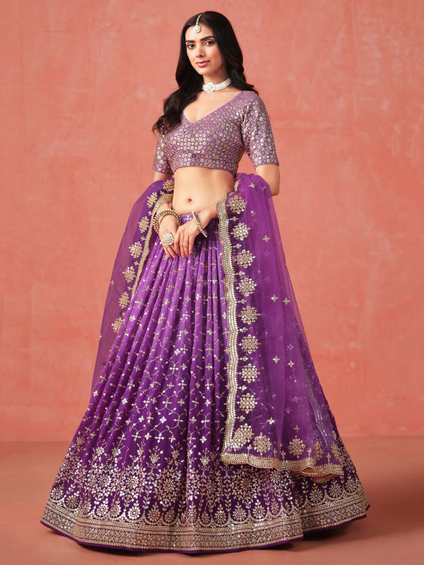Striking Purple Color Georgette Fabric Party Wear Lehenga