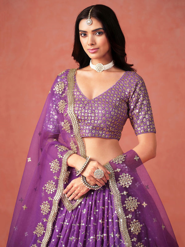 Striking Purple Color Georgette Fabric Party Wear Lehenga