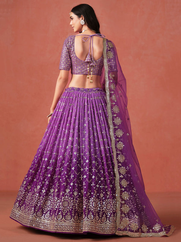 Striking Purple Color Georgette Fabric Party Wear Lehenga