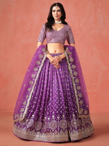 Striking Purple Color Georgette Fabric Party Wear Lehenga