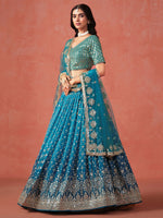 Striking Teal Color Georgette Fabric Party Wear Lehenga