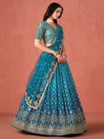 Striking Teal Color Georgette Fabric Party Wear Lehenga