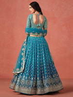 Striking Teal Color Georgette Fabric Party Wear Lehenga