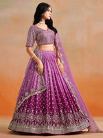 Striking Purple Color Georgette Fabric Party Wear Lehenga