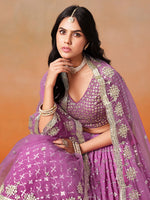 Striking Purple Color Georgette Fabric Party Wear Lehenga