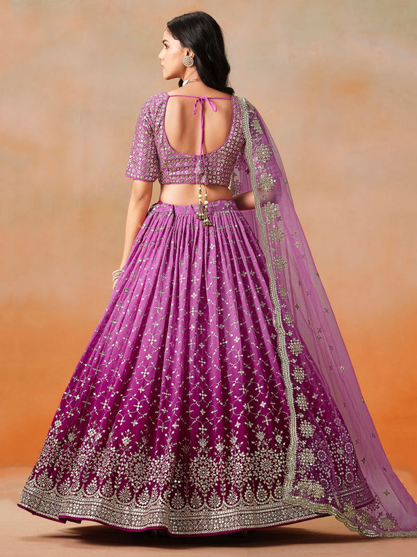Striking Purple Color Georgette Fabric Party Wear Lehenga