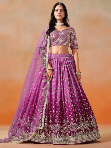 Striking Purple Color Georgette Fabric Party Wear Lehenga