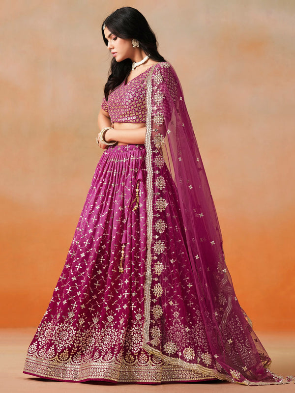 Striking Magenta Color Georgette Fabric Party Wear Lehenga