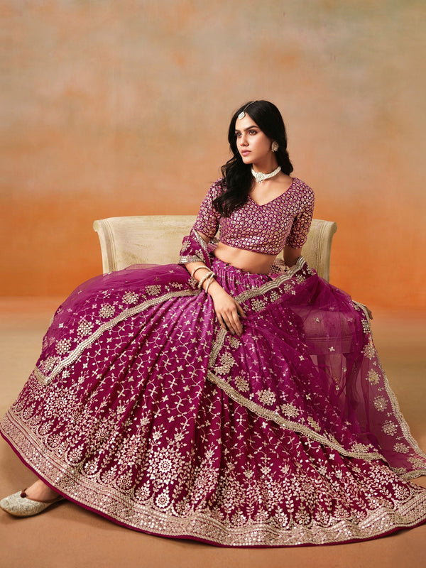 Striking Magenta Color Georgette Fabric Party Wear Lehenga