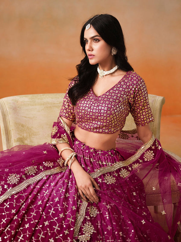 Striking Magenta Color Georgette Fabric Party Wear Lehenga