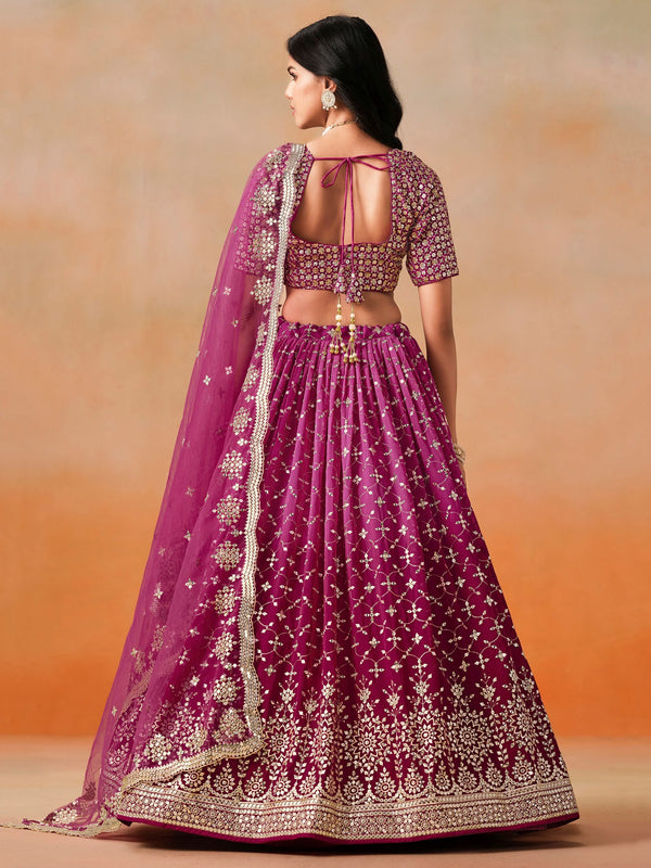 Striking Magenta Color Georgette Fabric Party Wear Lehenga