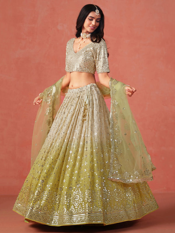 Striking Yellow Color Georgette Fabric Party Wear Lehenga