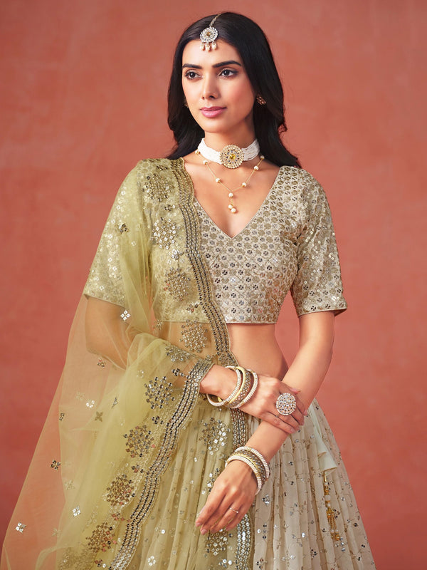 Striking Yellow Color Georgette Fabric Party Wear Lehenga