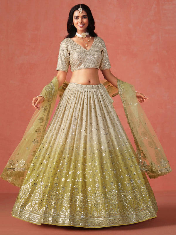 Striking Yellow Color Georgette Fabric Party Wear Lehenga