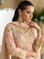 Divine Peach Color Georgette Fabric Designer Suit
