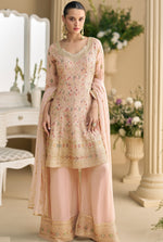 Divine Peach Color Georgette Fabric Designer Suit