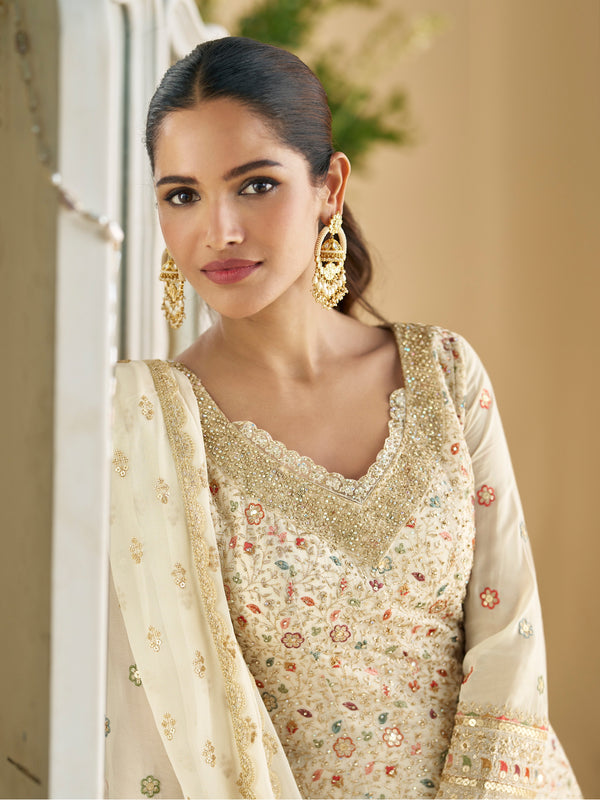 Divine White Color Georgette Fabric Designer Suit