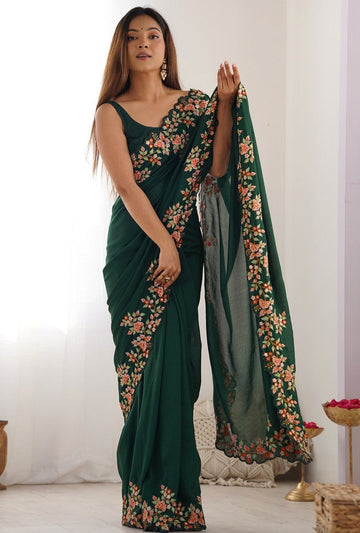 Elegant Green Color Vichitra Fabric Designer Saree