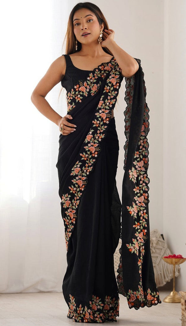 Elegant Black Color Vichitra Fabric Designer Saree