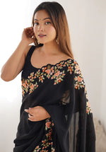 Elegant Black Color Vichitra Fabric Designer Saree