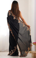 Elegant Black Color Vichitra Fabric Designer Saree