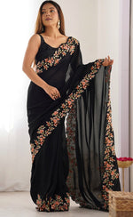 Elegant Black Color Vichitra Fabric Designer Saree
