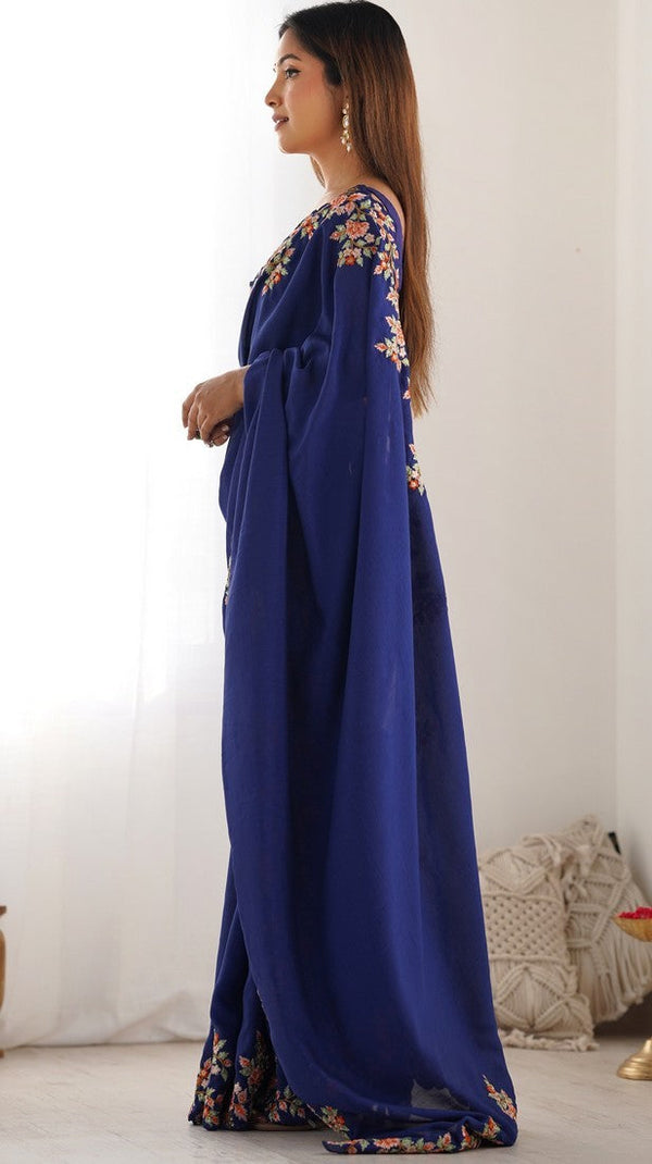 Elegant Navy Blue Color Vichitra Fabric Designer Saree