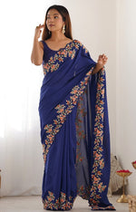 Elegant Navy Blue Color Vichitra Fabric Designer Saree