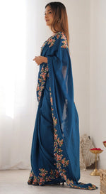 Elegant Teal Color Vichitra Fabric Designer Saree