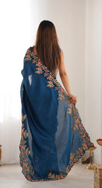 Elegant Teal Color Vichitra Fabric Designer Saree