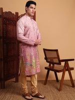 Amazing Pink Color Cotton Fabric Mens Kurta