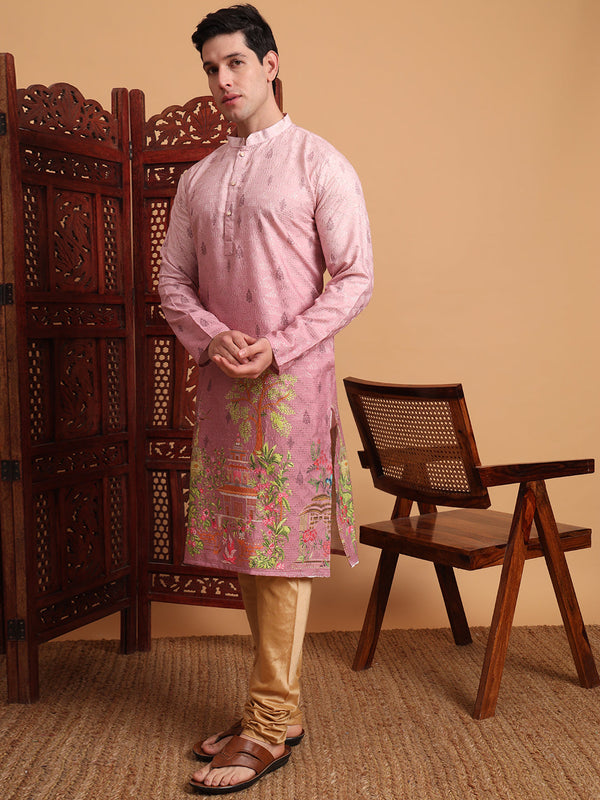 Amazing Pink Color Cotton Fabric Mens Kurta