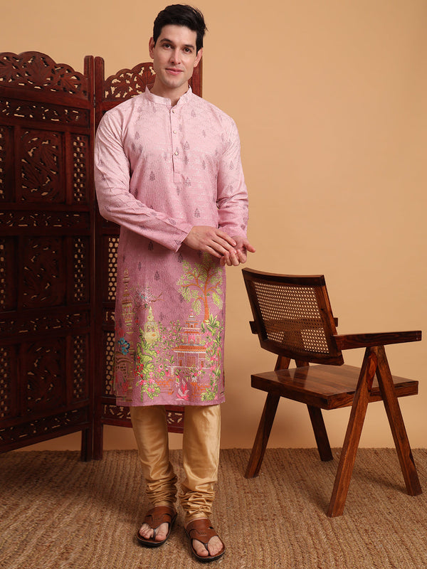 Amazing Pink Color Cotton Fabric Mens Kurta
