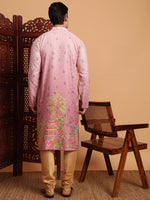 Amazing Pink Color Cotton Fabric Mens Kurta