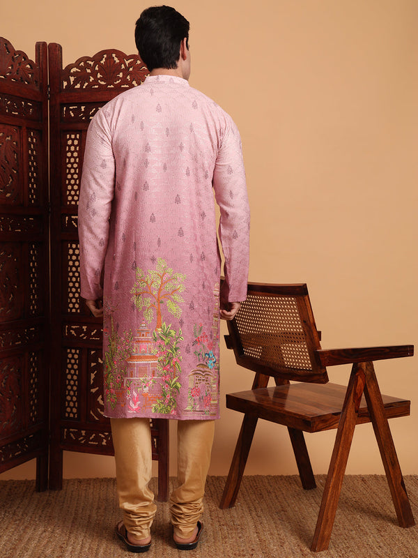 Amazing Pink Color Cotton Fabric Mens Kurta