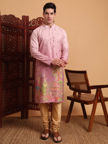 Amazing Pink Color Cotton Fabric Mens Kurta