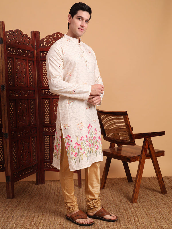 Amazing Cream Color Cotton Fabric Mens Kurta