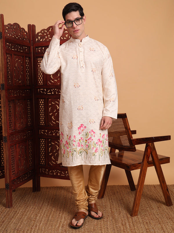 Amazing Cream Color Cotton Fabric Mens Kurta