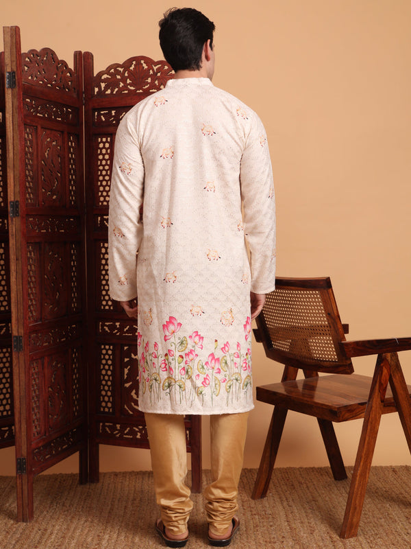 Amazing Cream Color Cotton Fabric Mens Kurta