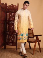 Amazing Yellow Color Cotton Fabric Mens Kurta