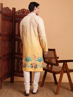 Amazing Yellow Color Cotton Fabric Mens Kurta