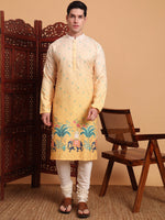 Amazing Yellow Color Cotton Fabric Mens Kurta
