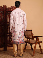Amazing Peach Color Cotton Fabric Mens Kurta