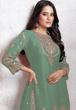 Tasteful Green Color Georgette Fabric Designer Suit