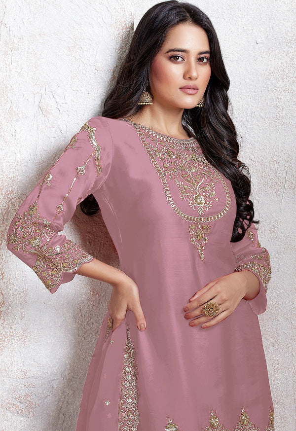 Tasteful Pink Color Georgette Fabric Designer Suit