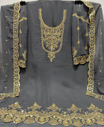 Tasteful Grey Color Georgette Fabric Designer Suit